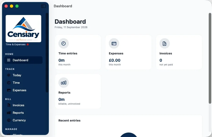 Censiary Time & Expenses: Time, expenses and invoices at a glance